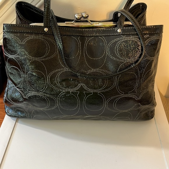 VINTAGE COACH PATENT LEATHER KISS LOCK BLACK F19215 - Picture 6 of 12